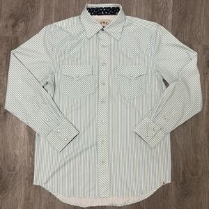 Rowel Western Shirt Mens Medium White Candy Striped Pearlsnap Cowboy Performance